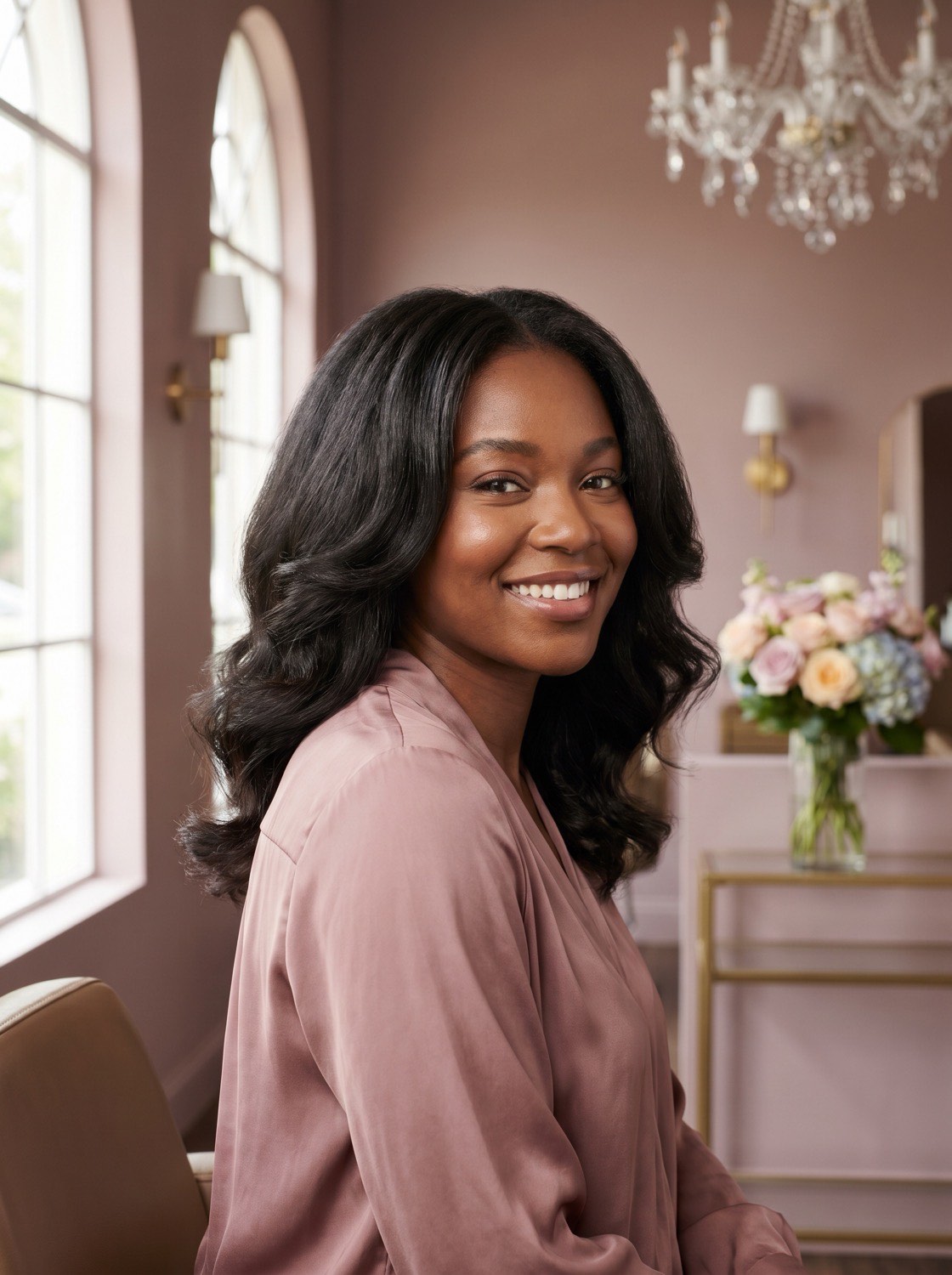 Client with a voluminous silk-press blowout at MSL Salon Boutique, Harvey LA
